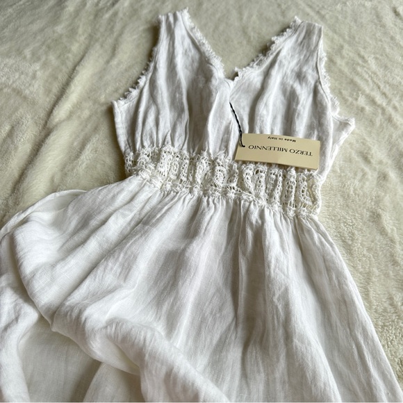 Terzo Millennio NWT Linen White Italy Sleeveless Midi Dress M - Picture 6 of 11